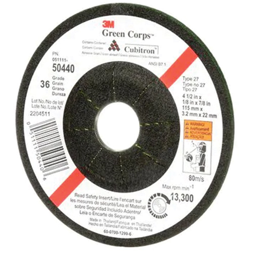 Meule flexible Green Corps, 4-1/2" x 1/8", Arbre 7/8", C&eacute;ramique, Type 27 Sécurité Médic