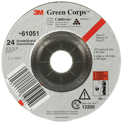 Meule flexible Green Corps, 5" x 1/4", Arbre 7/8", C&eacute;ramique, Type 1 Sécurité Médic