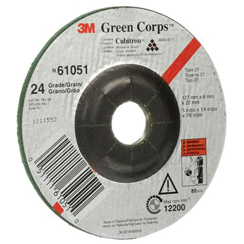 Meule flexible Green Corps, 5" x 1/4", Arbre 7/8", C&eacute;ramique, Type 1 Sécurité Médic