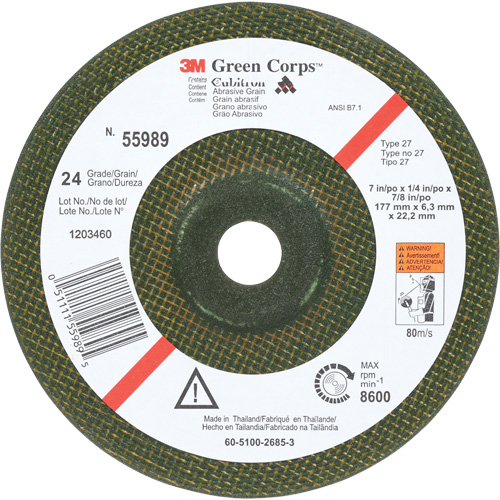 Meule flexible Green Corps, 7" x 1/4", Arbre 7/8", C&eacute;ramique, Type 1 Sécurité Médic
