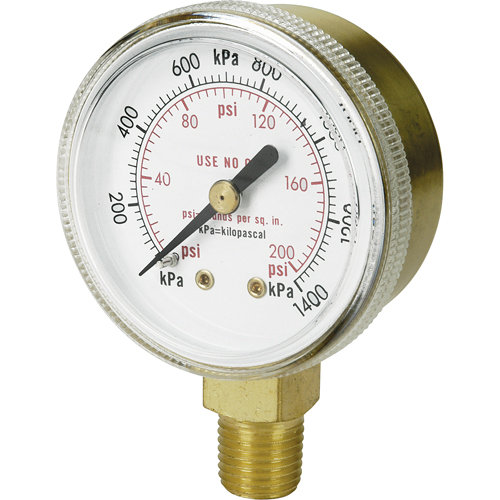 Brass Gauge, 2" , 100 psi, Bottom Mount, Analogue Sécurité Médic