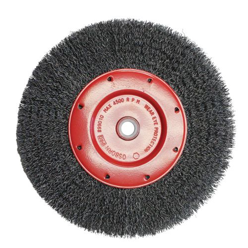 Brosses &eacute;conomiques &agrave; fils cr&ecirc;p&eacute;s - Face &eacute;troite, 6" dia., Fils 0.014, Arbre 2" Sécurité Médic