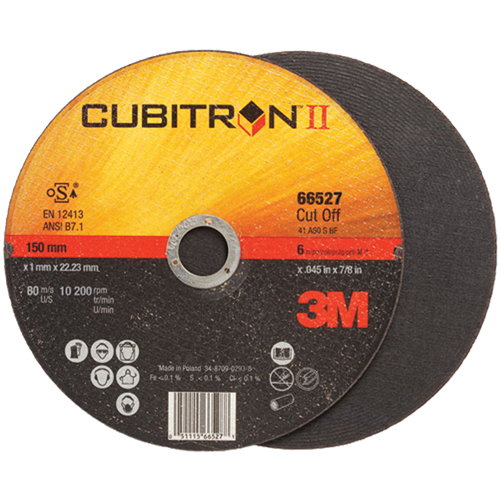 Cubitron II Cut-Off Wheel, 6" x 0.045"/0.05", 7/8" Arbor, Type 27, Ceramic, 10200 RPM Sécurité Médic