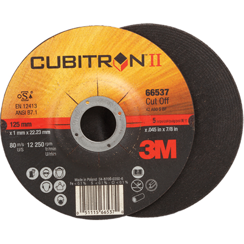 Cut-Off Wheels - CubitronII, 5" x 0.045", 7/8" Arbor, Type 27, Ceramic, 12250 RPM Sécurité Médic