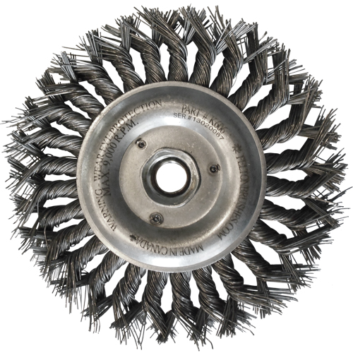 Brosses m&eacute;talliques &agrave; touret, Dia. 6", Fils 0,014", Arbre 5/8"-11, Acier Sécurité Médic