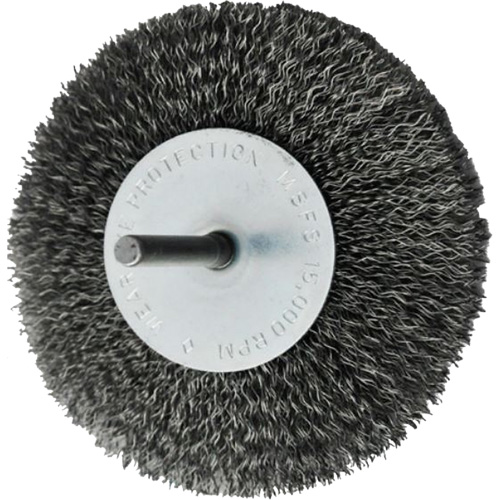 Brosses mont&eacute;es &agrave; fils cr&ecirc;p&eacute;s circulaires, 4", Fils 0,008", Tige 1/4" Sécurité Médic