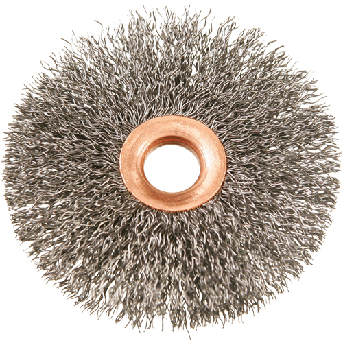 Brosses rotatives &agrave; fils cr&ecirc;p&eacute;s avec moyeu en cuivre 3", 3" dia., Fils 0,014", Arbre 1/2" Sécurité Médic
