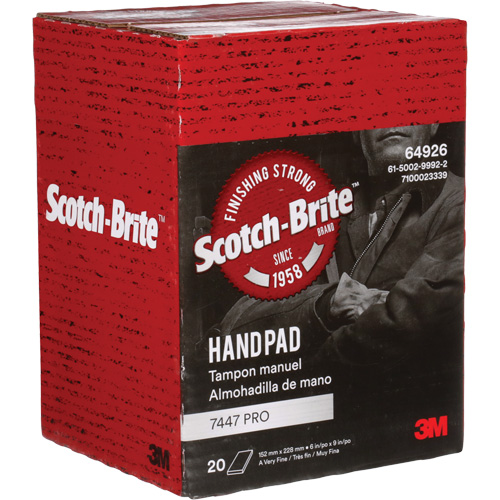 Tampons manuels Scotch-Brite 7447, Oxyde d'aluminium, 9" x 6", Grain Tr&egrave;s fin Sécurité Médic
