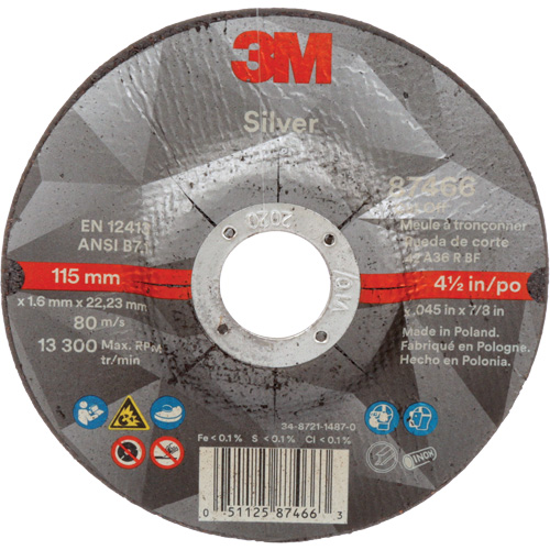 Silver Cut-Off Wheel, 4-1/2" x 0.045", 7/8" Arbor, Type 27, Ceramic, 13300 RPM Sécurité Médic