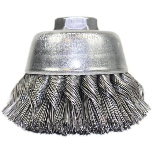 Knot Wire Cup Brush, 3-1/2" Dia. x 5/8"-11 Arbor Sécurité Médic