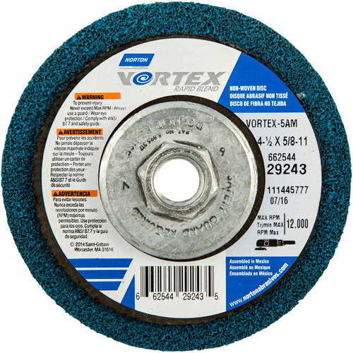 Vortex Rapid Blend Non-Woven Depressed Center Abrasive Disc, 4-1/2" Dia., 100-120 Grit, Aluminum Oxide Sécurité Médic