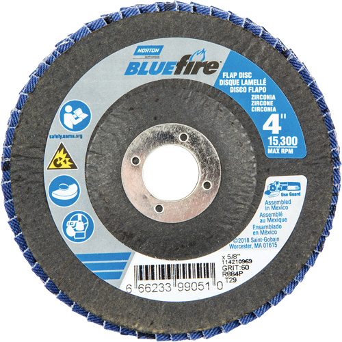 Disque &agrave; lamelles coniques R884P BlueFire, 4" x 5/8", Type 29, Grain P60, Alumine de zirconium Sécurité Médic