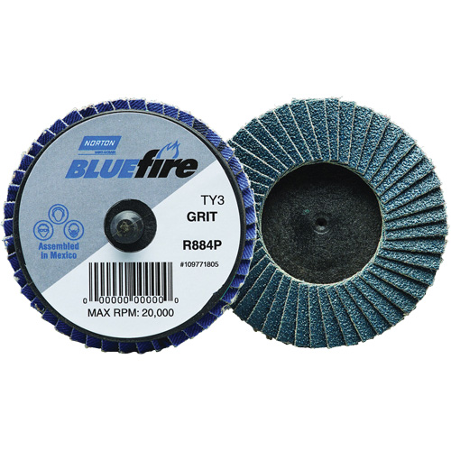 Mini disque &agrave; lamelles plates en plastique BlueFire R884P, 2" x Type 27, Grain P80, Alumine de zirconium Sécurité Médic