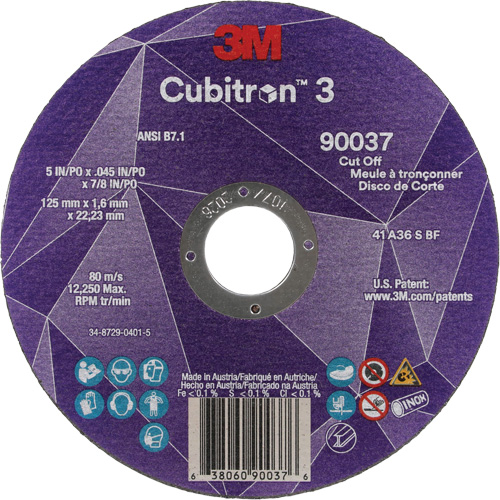 Meule &agrave; tronçonner Cubitron 3, 5" x 0,045", Arbre de 7/8", Type 1, C&eacute;ramique, 12250 Tr/min Sécurité Médic