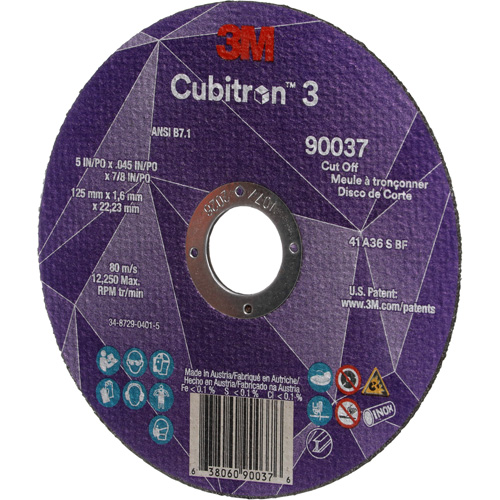 Meule &agrave; tronçonner Cubitron 3, 5" x 0,045", Arbre de 7/8", Type 1, C&eacute;ramique, 12250 Tr/min Sécurité Médic
