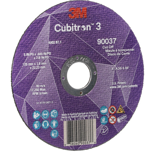 Meule &agrave; tronçonner Cubitron 3, 5" x 0,045", Arbre de 7/8", Type 1, C&eacute;ramique, 12250 Tr/min Sécurité Médic