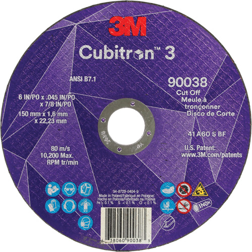 Meule &agrave; tronçonner Cubitron 3, 6" x 0,045", Type T27, C&eacute;ramique, 10 200 Tr/min Sécurité Médic