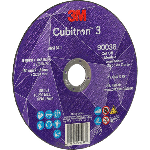 Meule &agrave; tronçonner Cubitron 3, 6" x 0,045", Type T27, C&eacute;ramique, 10 200 Tr/min Sécurité Médic