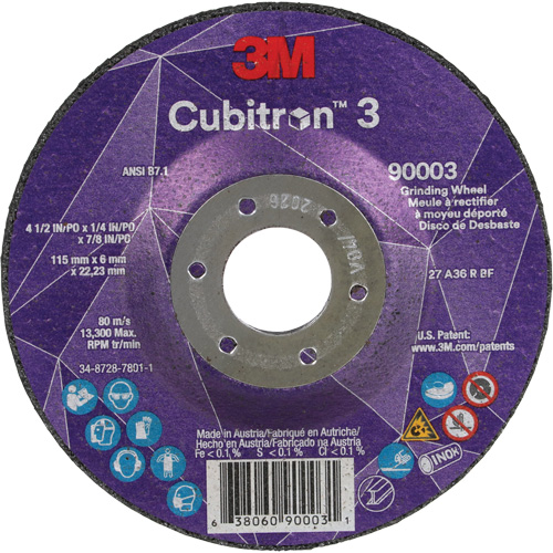 Cubitron 3 Depressed Centre Grinding Wheel, 4-1/2" x 1/4", 7/8" Arbor, Ceramic, Type T27 Sécurité Médic