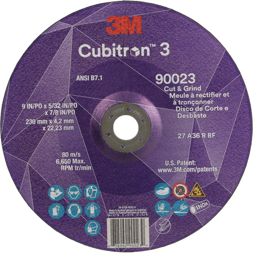 Cubitron 3 Cut & Grind Wheel, 9" x 5/32", 7/8" Arbor, Type T27, 36+ Grit, Ceramic Sécurité Médic