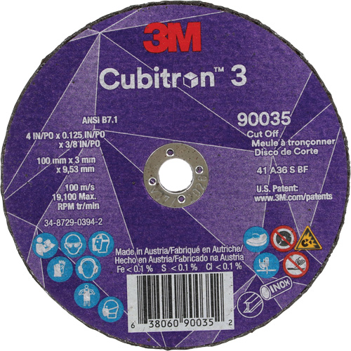 Meule &agrave; tronçonner Cubitron 3, 4" x 1/8", Arbre de 3/8", Type T1, C&eacute;ramique, 21000 Tr/min Sécurité Médic