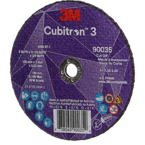 Meule &agrave; tronçonner Cubitron 3, 4" x 1/8", Arbre de 3/8", Type T1, C&eacute;ramique, 21000 Tr/min Sécurité Médic