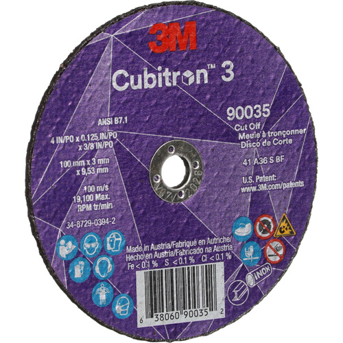 Meule &agrave; tronçonner Cubitron 3, 4" x 1/8", Arbre de 3/8", Type T1, C&eacute;ramique, 21000 Tr/min Sécurité Médic