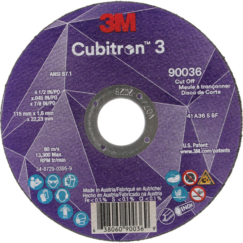 Cubitron 3 Cut-Off Wheel, 4-1/2" x 0.045", 7/8" Arbor, Type T1, Ceramic, 13300 RPM Sécurité Médic