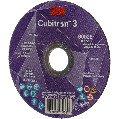 Cubitron 3 Cut-Off Wheel, 4-1/2" x 0.045", 7/8" Arbor, Type T1, Ceramic, 13300 RPM Sécurité Médic