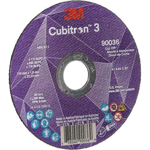 Cubitron 3 Cut-Off Wheel, 4-1/2" x 0.045", 7/8" Arbor, Type T1, Ceramic, 13300 RPM Sécurité Médic