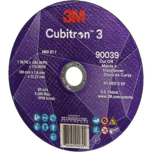Meule &agrave; tronçonner Cubitron 3, 7" x 0,09", Arbre de 7/8", Type T27, C&eacute;ramique, 8500 Tr/min Sécurité Médic