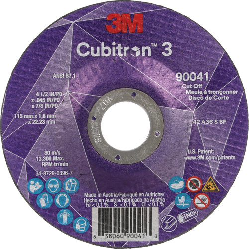Cubitron 3 Cut-Off Wheel, 4-1/2" x 0.045", 7/8" Arbor, Type T27, Ceramic, 13300 RPM Sécurité Médic