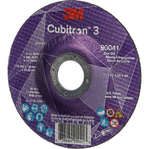 Cubitron 3 Cut-Off Wheel, 4-1/2" x 0.045", 7/8" Arbor, Type T27, Ceramic, 13300 RPM Sécurité Médic