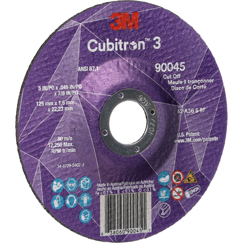 Meule &agrave; tronçonner Cubitron 3, 5" x 0,045", Arbre de 7/8", Type T27, C&eacute;ramique, 12250 Tr/min Sécurité Médic