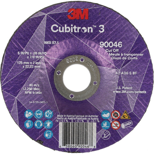 Cubitron 3 Cut-Off Wheel, 5" x 0.09", 7/8" Arbor, Type T27, Ceramic, 12250 RPM Sécurité Médic