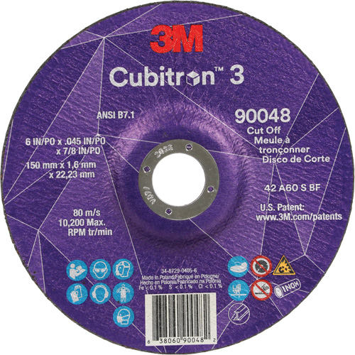 Meule &agrave; tronçonner Cubitron 3, 6" x 0,045", Arbre de 7/8", Type T27, C&eacute;ramique, 10 200 Tr/min Sécurité Médic