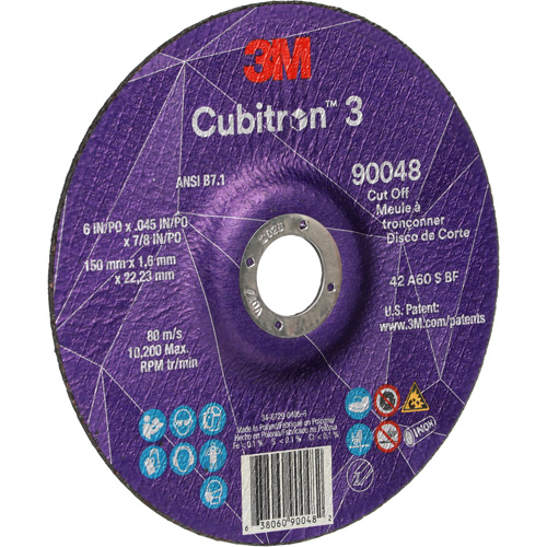 Meule &agrave; tronçonner Cubitron 3, 6" x 0,045", Arbre de 7/8", Type T27, C&eacute;ramique, 10 200 Tr/min Sécurité Médic