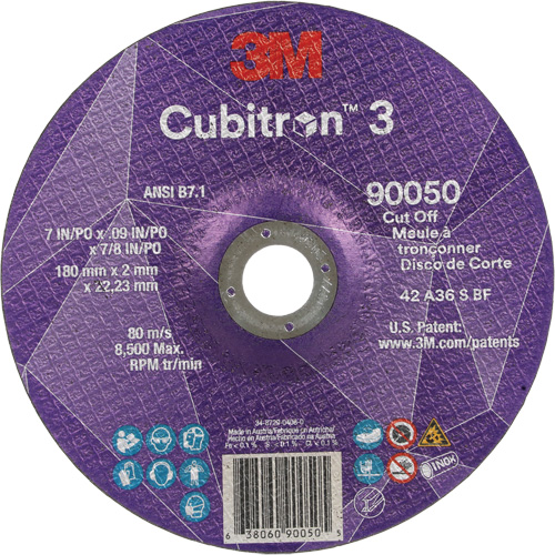 Cubitron 3 Cut-Off Wheel, 7" x 0.09", 7/8" Arbor, Type T27, Ceramic, 8500 RPM Sécurité Médic