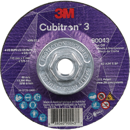 Meule &agrave; tronçonner Cubitron 3, 4-1/2" x 1/8", Arbre de 5/8"-11, Type T27, C&eacute;ramique, 13 300 Tr/min Sécurité Médic