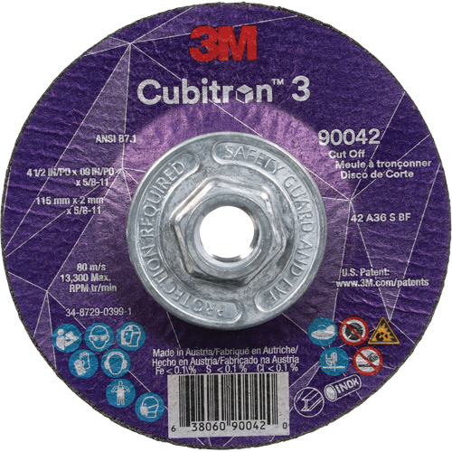 Cubitron 3 Cut-Off Wheel, 4-1/2" x 0.09", 5/8"-11 Arbor, Type T27, Ceramic, 13300 RPM Sécurité Médic