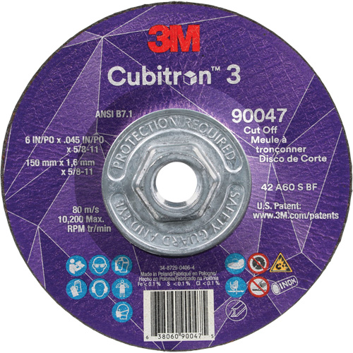Meule &agrave; tronçonner Cubitron 3, 6" x 0,045", Arbre de 5/8"-11, Type T27, C&eacute;ramique, 10 200 Tr/min Sécurité Médic