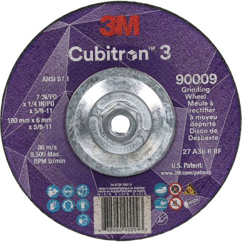 Meule a moyeu d&eacute;port&eacute; Cubitron 3, 7" x 1/4", Arbre 5/8"-11, C&eacute;ramique, Type T27 Sécurité Médic