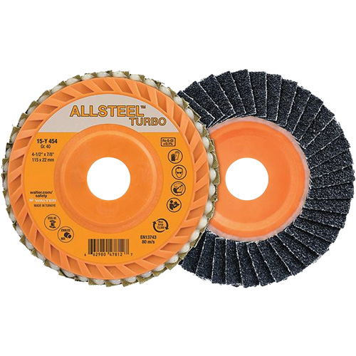 Disque &agrave; lamelles Turbo ALLSTEEL, 4-1/2" x 5/8"-11, Grain 40, Alumine de zirconium Sécurité Médic