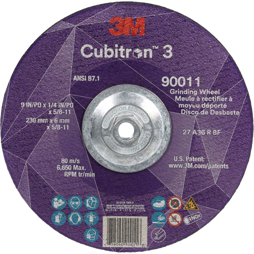 Cubitron 3 meule a moyeu d&eacute;port&eacute;, 9" x 0,25", Arbre 5/8"-11, C&eacute;ramique, Type T27 Sécurité Médic