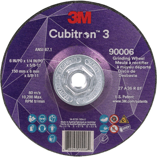 Cubitron 3 meule a moyeu d&eacute;port&eacute;, 6" x 0,25", Arbre 5/8"-11, C&eacute;ramique, Type T27 Sécurité Médic