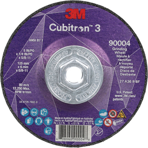 Cubitron 3 meule a moyeu d&eacute;port&eacute;, 5" x 0,25", Arbre 5/8"-11, C&eacute;ramique, Type T27 Sécurité Médic