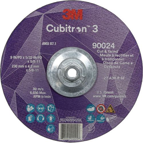 Cubitron 3 Cut and Grind Wheel, 9" x 5/32", 5/8"-11 Arbor, Type 27, 36 Grit, Ceramic Sécurité Médic