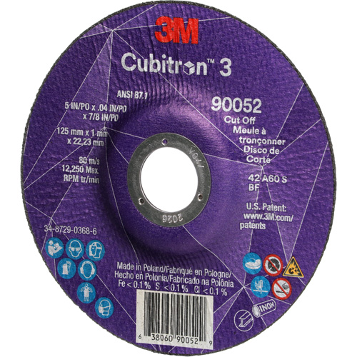 Meule &agrave; tronçonner Cubitron 3, 5" x 0,04", Arbre de 7/8", Type 27, C&eacute;ramique, 60 Tr/min Sécurité Médic