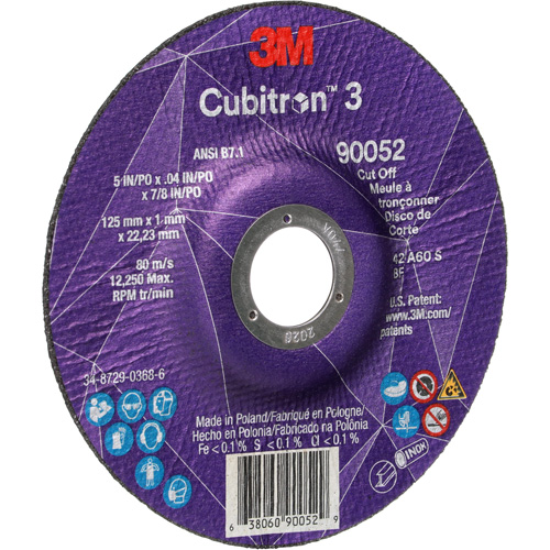 Meule &agrave; tronçonner Cubitron 3, 5" x 0,04", Arbre de 7/8", Type 27, C&eacute;ramique, 60 Tr/min Sécurité Médic