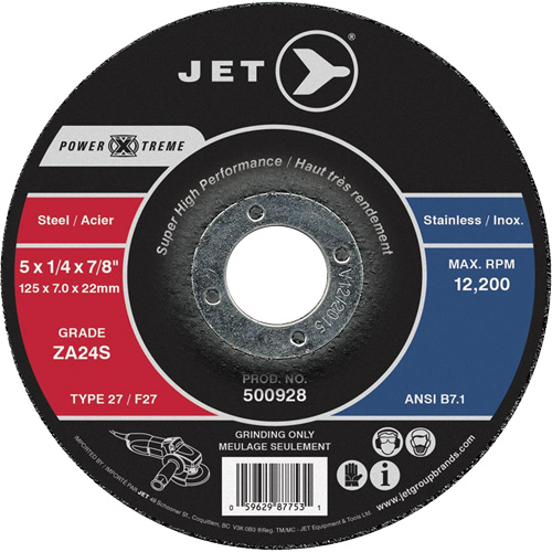Power-Xtreme ZA24S Grinding Wheel, 5" x 1/4", 7/8" Arbor, Type 27 Sécurité Médic